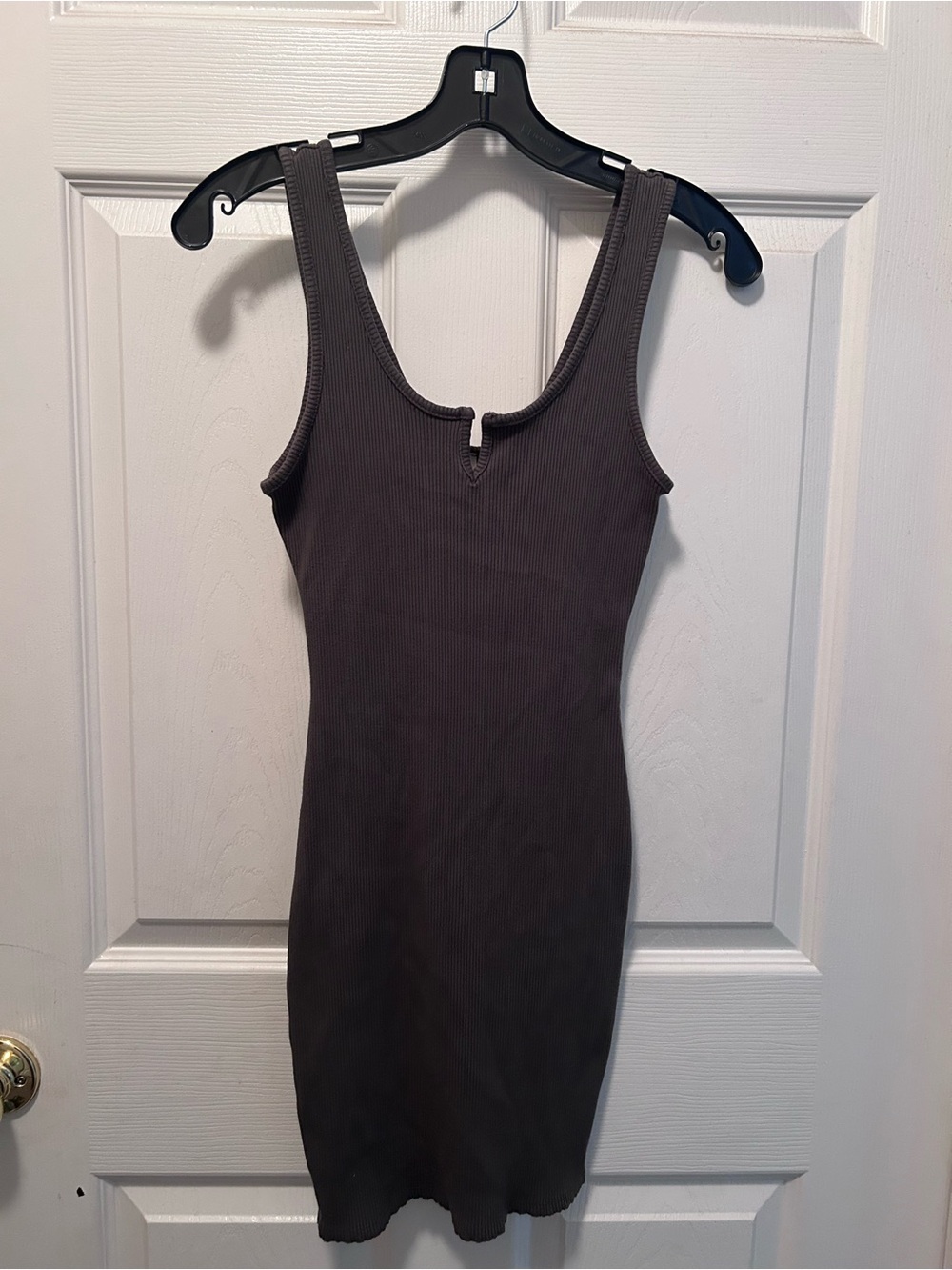 Chocolate Scoop-Neck Ribbed Mini Dress - Charcoal Brown